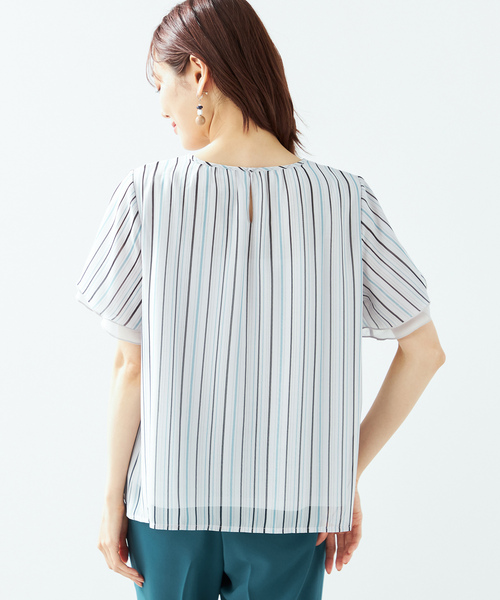 「A/C DESIGN BY ALPHA CUBIC」 半袖ブラウス M ライトグレー レディース_画像3