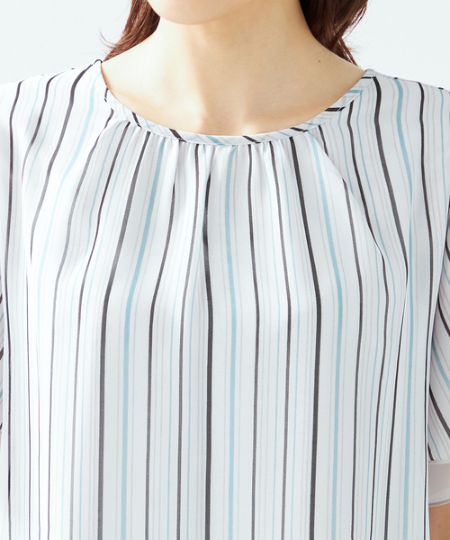 「A/C DESIGN BY ALPHA CUBIC」 半袖ブラウス M ライトグレー レディース_画像4