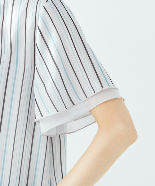 「A/C DESIGN BY ALPHA CUBIC」 半袖ブラウス M ライトグレー レディース_画像6