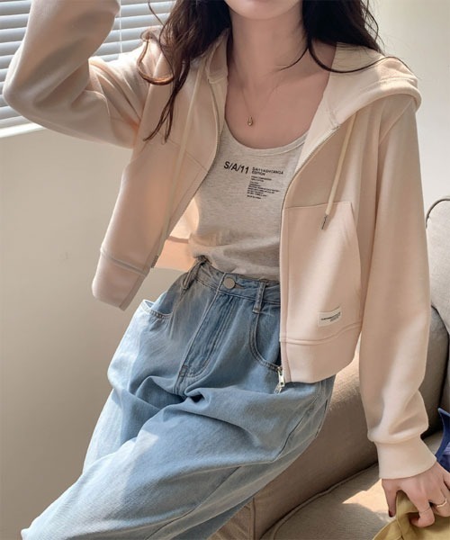 Mayree パーカー 「Mayree」クロップドジップパーカー ショート丈 長袖