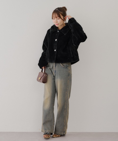 continuer de NICE CLAUP ブルゾン アウター キラキラ釦ファーブルゾン