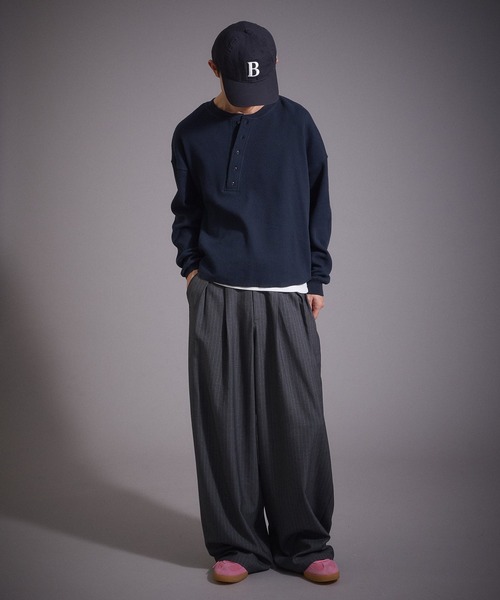 Perushu ヘンリーネック tシャツ デザインボタンヘンリーネック