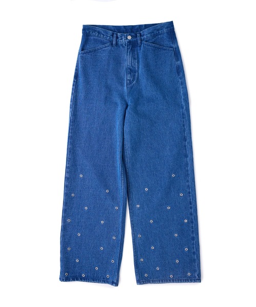 デニム+ジーンズ L EYELET SEMI LOOSE DENIM M TO R（ムウトアール） ワイドパンツ ジーンズ デニム デニムパンツ