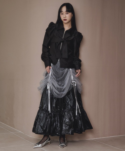 Ezick ブラウス シャツ ribbon zip shirt フロントリボンジップシャツ