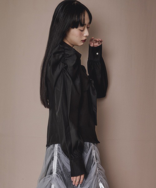 Ezick ブラウス シャツ ribbon zip shirt フロントリボンジップシャツ