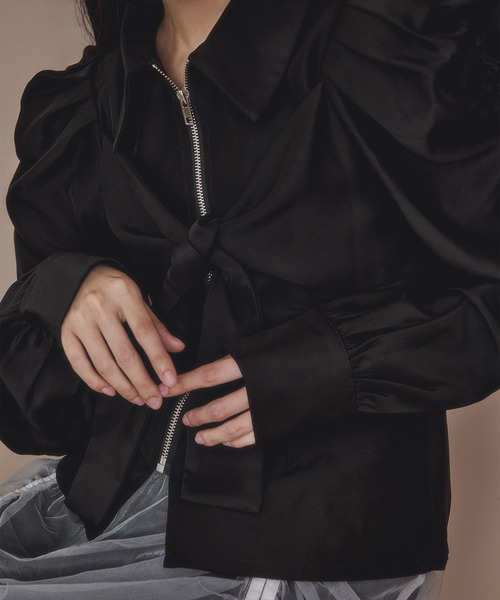 Ezick ブラウス シャツ ribbon zip shirt フロントリボンジップ