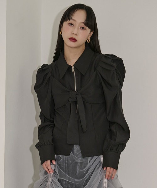 Ezick ブラウス シャツ ribbon zip shirt フロントリボンジップシャツ