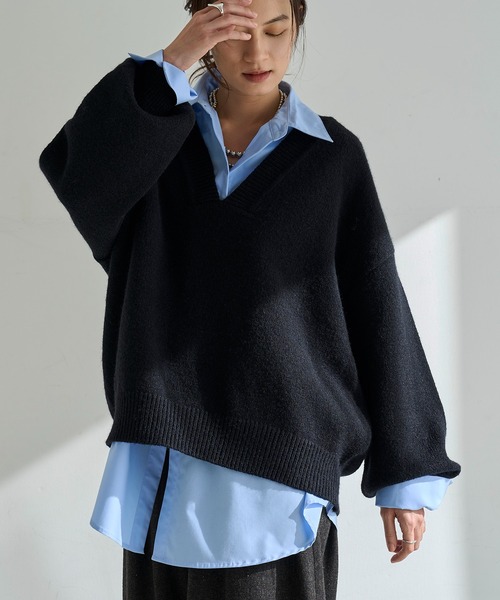 meilmada ニット セーター ディープVネックニットプルオーバー