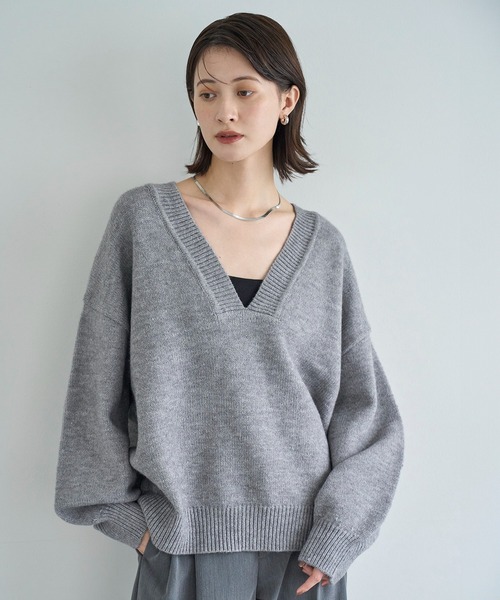 meilmada ニット セーター ディープVネックニットプルオーバー