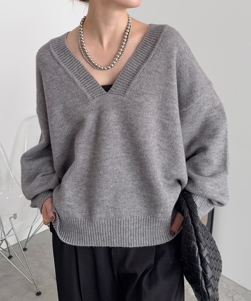 meilmada ニット セーター ディープVネックニットプルオーバー