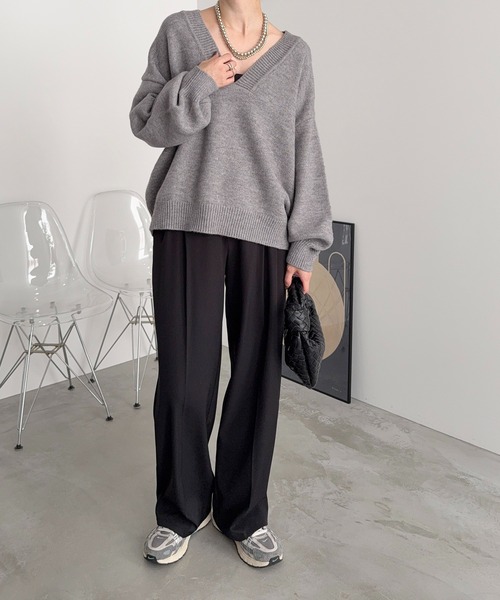 meilmada ニット セーター ディープVネックニットプルオーバー