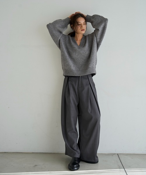 meilmada ニット セーター ディープVネックニットプルオーバー