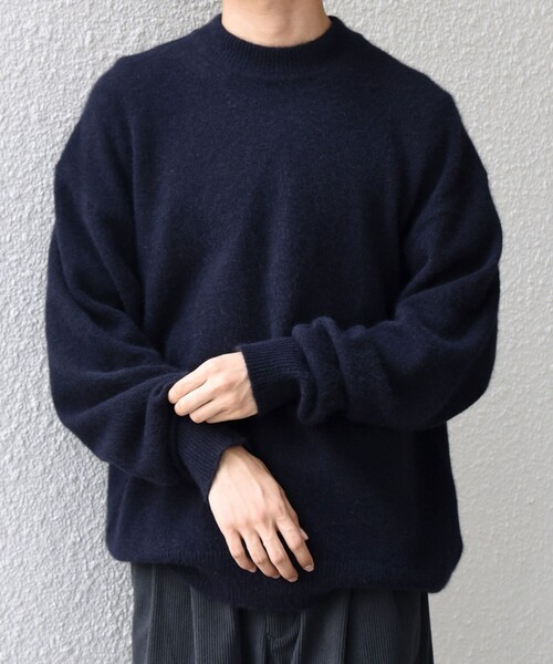 ブラック　ニット SHIPS any セーター ニット any: LOUNGE FOX シャギー セミモック
