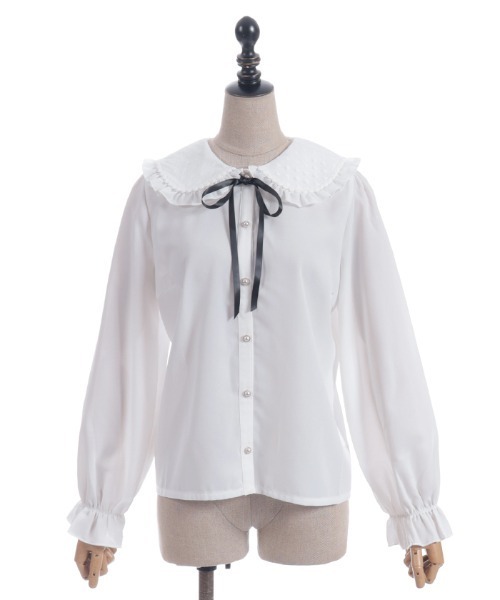axes femme POETIQUE ブラウス シャツ ハートチュールビッグ襟ブラウス