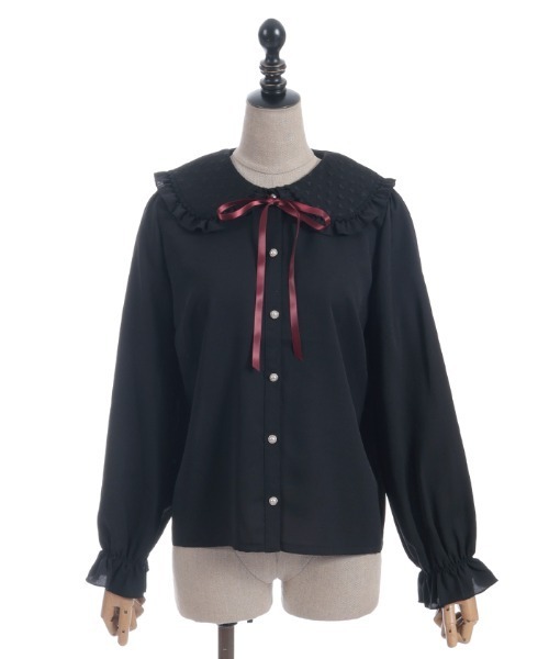 axes femme POETIQUE ブラウス シャツ ハートチュールビッグ襟ブラウス