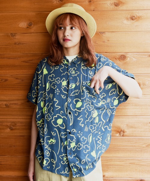 「CUBE SUGAR」 半袖シャツ M ネイビー レディース_画像3