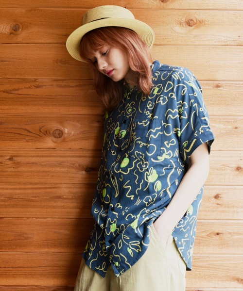 「CUBE SUGAR」 半袖シャツ M ネイビー レディース_画像4