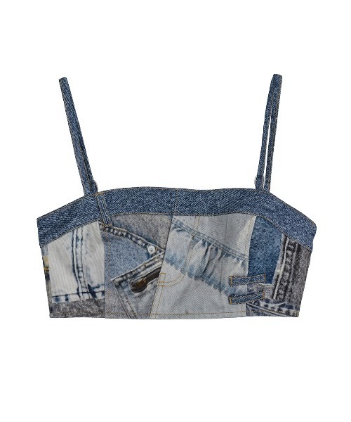 Ameri（アメリ） チューブトップ ベアトップ DENIM PATCHWORK PRINT