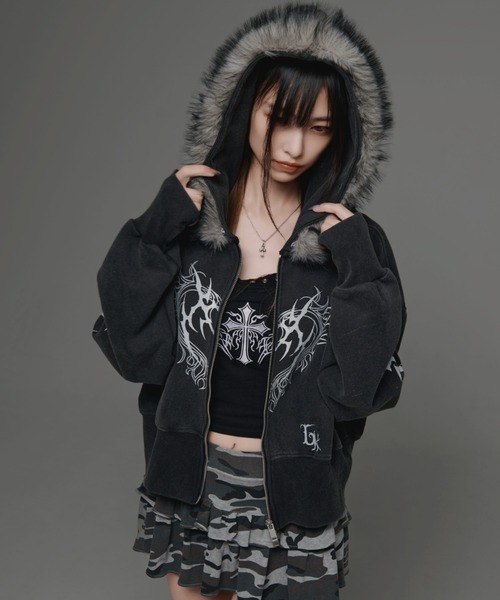 KOM（ドットコム） パーカー 「.KOM/ドットケーオーエム」ファーフード