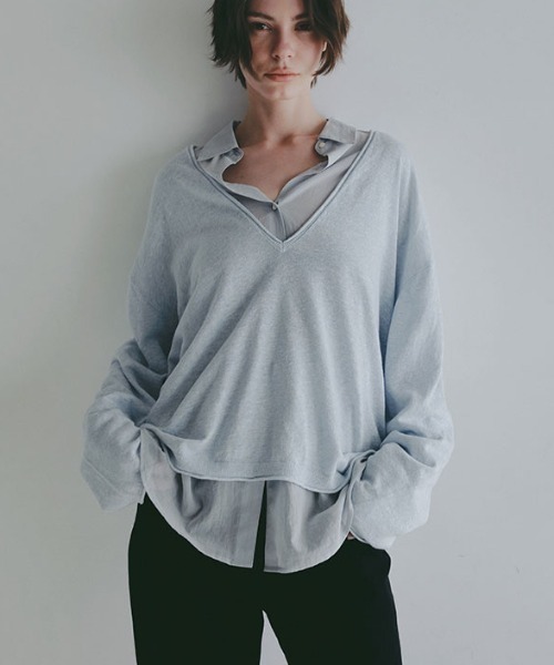 etretokyo シアーコットンシャツ 新品 BLUE ETRE TOKYO（エトレトウキョウ） ブラウス シャツ シアーコットン
