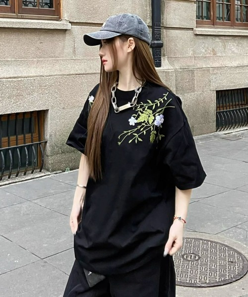 【新品】花柄刺繍 七分袖ロング丈シャツ 楽天市場】シャツ レディース 刺繍 ブラウス 綿混 ロングシャツ 花柄