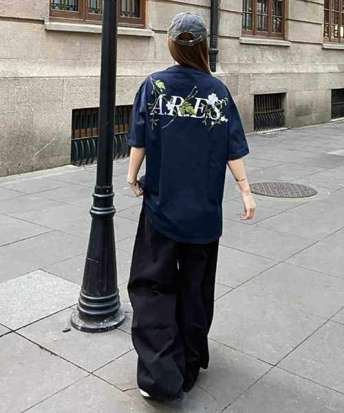ALL PLUS DELIVER 花柄刺繍 ブラック 長袖Tシャツ antiqua（アンティカ） 予約5月下旬納期 シャツ レディース 花柄 刺繍