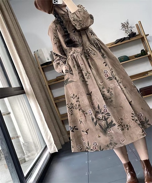 「Dream garden」 長袖ワンピース X-LARGE ネイビー レディース_画像7