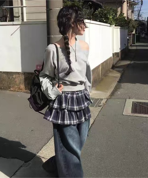 AsheKsha スカート 2026年春新作-チェックのフリースタイル ストラップ