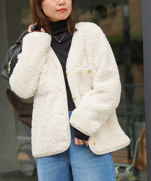 「JOURNAL STANDARD relume」 ノーカラージャケット FREE ベージュ レディースの画像