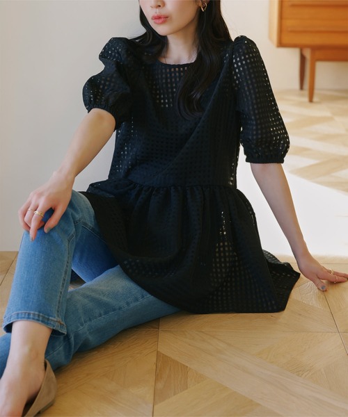 「KOBE LETTUCE」 半袖ブラウス M ネイビー レディース_画像4