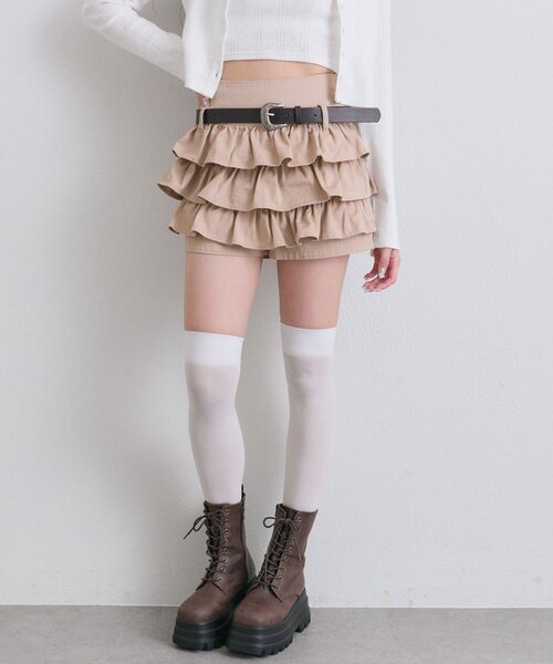 OLIVE des OLIVE（オリーブデオリーブ） パンツ 合皮ベルト付きフリル