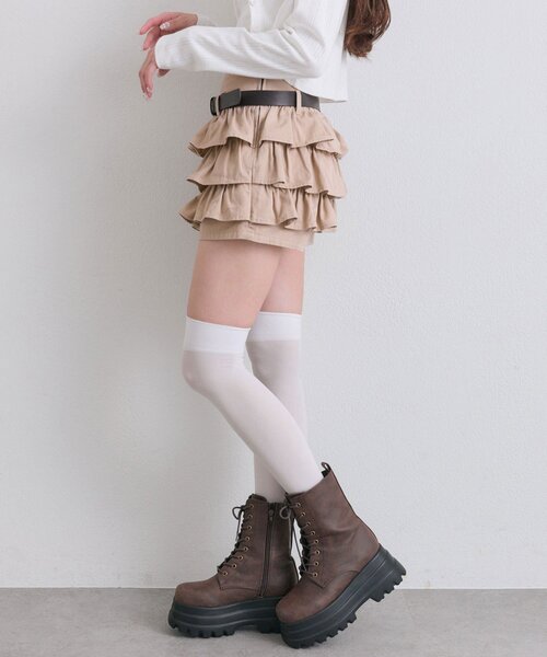 OLIVE des OLIVE（オリーブデオリーブ） パンツ 合皮ベルト付きフリル