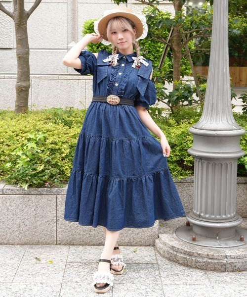 axes femme POETIQUE ワンピース リボンショルダーデニムOP