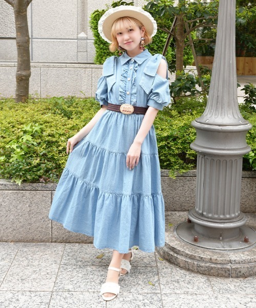 axes femme POETIQUE ワンピース リボンショルダーデニムOP