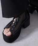厚底 サンダル メッシュ ヒールブーツサンダル...の詳細画像3