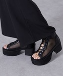 厚底 サンダル メッシュ ヒールブーツサンダル...の詳細画像5