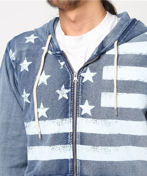 DENIM & SUPPLY Lサイズ 星条旗 ジップアップパーカー STYLEBLOCK（スタイルブロック） パーカー カットデニム星条旗プリント
