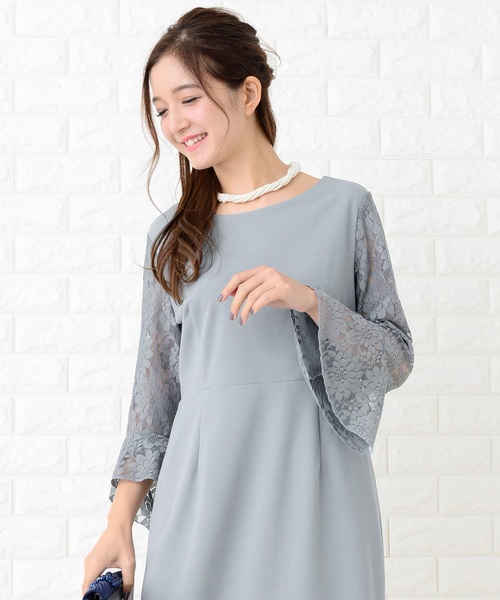 ☆花柄レース☆ワンピース ドレス Aライン シャツカラー ひざ上 no brand（ノーブランド）の「総レース 花柄 ワンピース ドレス