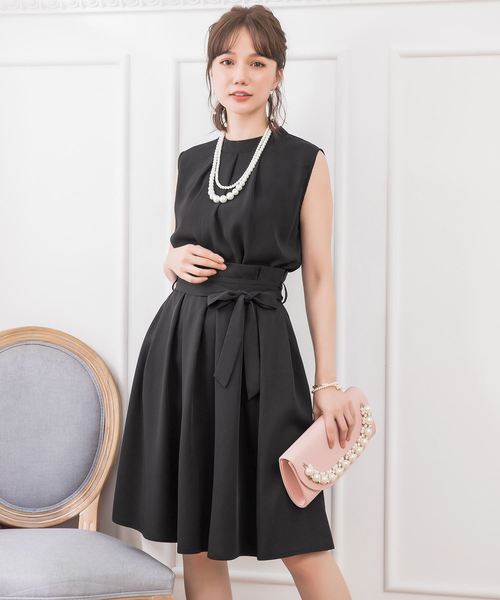 セットアップ 結婚式ワンピースプチハイネックタックブラウス×ウエスト