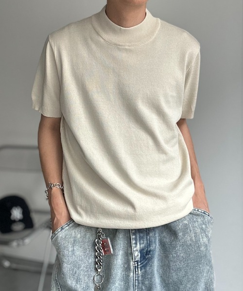 CREARE -LINO- tシャツ モックネックベーシックニットプルオーバー