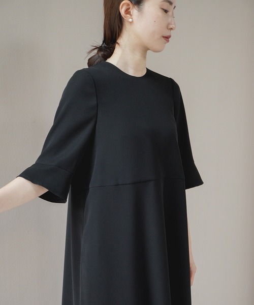 kaene ブラックワンピース シフォン合わせロングワンピース［ブラック：ブラックフォーマル