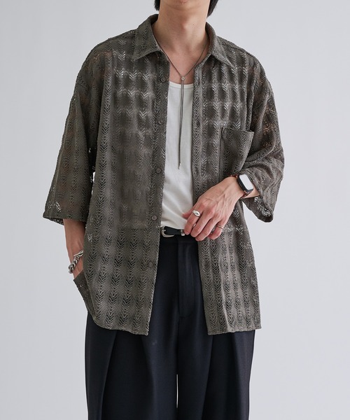 ERMANNO エルマンノ　レース半袖シャツ epnok シャツ 半袖 レースシアールーズシャツ メンズ レディース