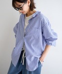 ブラウス シャツ カラーストライプ長袖バンドカ...の詳細画像1