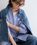 ブラウス シャツ カラーストライプ長袖バンドカ...の詳細画像3