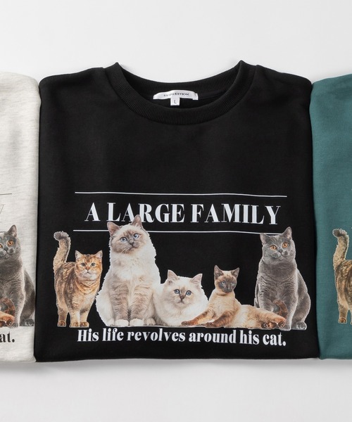 ぶなちゃん様　即完 Flying CatsスエットL スウェット CATプリントスウェット/ビッグシルエット/ユニ