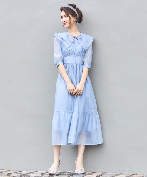 DRESS+（ドレスプラス） ドレス ワンピース シアー素材 ケープ付き