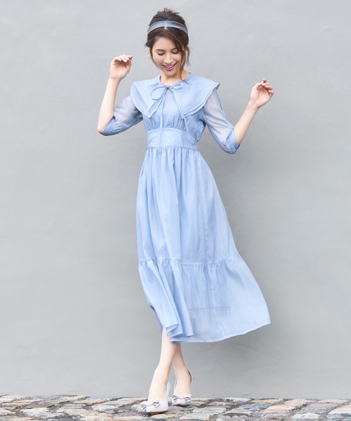 DRESS+ ドレス ワンピース シアー素材 ケープ付き ミモレ丈 : ZOZOTOWN