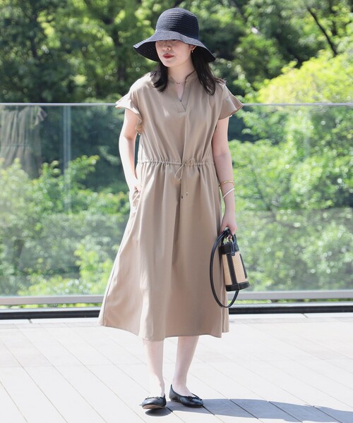 BEAMS HEART ワンピース 袖フリル スキッパー ドロスト