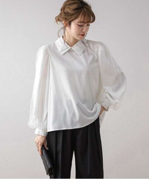 Bibiy チュール半袖シャツ　ブラウス Bibiy チュール半袖シャツ ブラウス TOPS｜Bibiy.