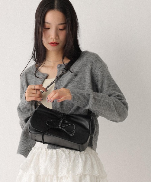 tayaku　Mサイズ　白黒 Heather（ヘザー） ショルダーバッグ バッグ リボンショルダーBAG